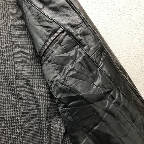 Perry Ellis Portfolio Genuine Leather Lambskin Wool Blend Jacket Womens L Black - Picture 12 of 13